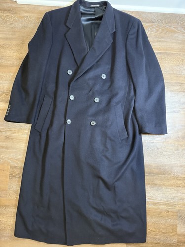 Men's Lambs Wool Coat Lord & Taylor Over Coat Double Breast Navy Large 44L
