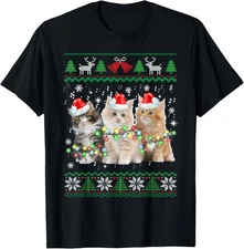 Cat Christmas Lights Ugly Pajama Sweater Cat Lover T-Shirt
