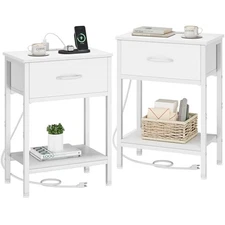  White Nightstand Set of 2 with Charging Station, Bed Side Table White (2 Pack)