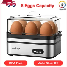 Rapid Egg Cooker Electric 6 Eggs Capacity, Soft, Medium, Hard Boiled, Poacher