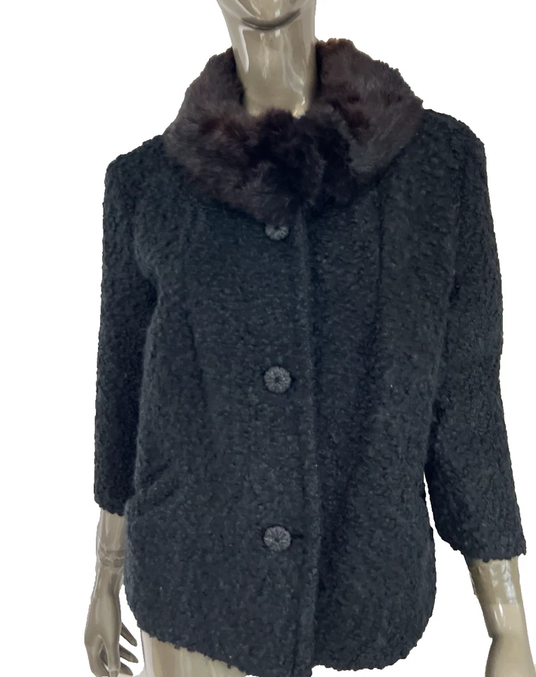 Vintage Persian Lamb Faux Fur Jacket Mink Collar Short Jacket Styled by Winter - Image 3 of 4