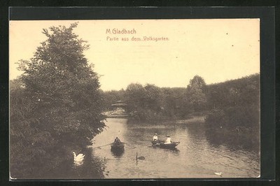 Mönchengladbach, Ruderer im Volksgartenteich, Ansichtskarte 1915 