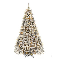 Costway 7.5ft Pre-Lit Premium Snow Flocked Hinged Artificial Christmas Tree with
