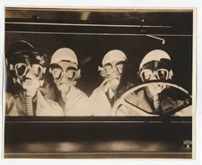 Four Girls Front Seat of Car with Gas Masks On WWII Original Large Press Photo