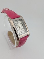 Women's Tank Watch 26mm Silver Case Pink Faux Leather Band- New Battery