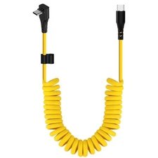 Coiled USB C to USB C Cable - Type C to USB C Cable for Car 90 Degree USB C C...