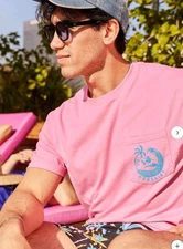 Chubbies Hot Pink Graphic Pocket T-Shirt Surfer Wave Crew Neck Casual Pink