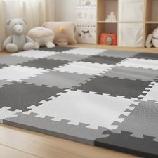 0.6-Inch Thick Foam Baby Play Mat - 36Pcs Interlocking Tiles, Grey-White-Black