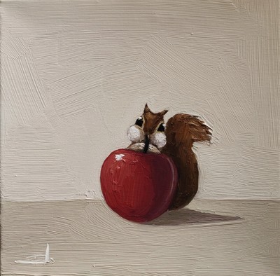 CHIPMUNK ÖLGEMÄLDE VIVEK MANDALIA IMPRESSIONISMUS SAMMLERSTÜCK 12X12 ORIGINAL 