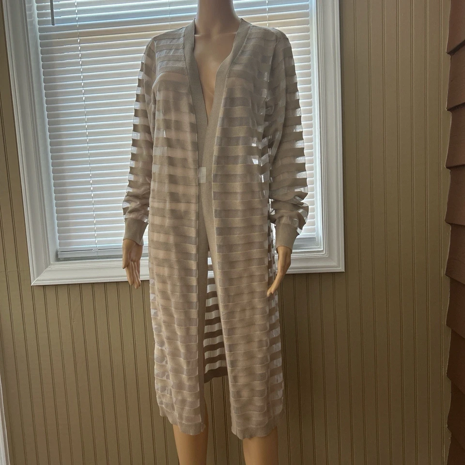 Cárdigan largo a rayas/transparente frente abierto INC International Concepts ~ talla XL Foto 2 de 4