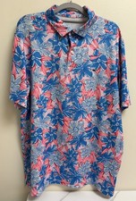 Vineyard VInes Performance Polo Shirt L Pink Blue Floral Short Sleeve Golf