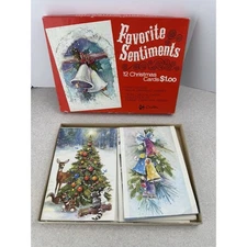 Vintage Favorite Sentiments Christmas Cards 4 Designs w/box and Envelops