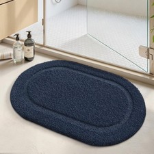 Oval Blue Bathroom Rug 36x24 Inch Soft Absorbent Microfiber NonSlip Bath Mat