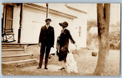 President Calvin Coolidge With Dog House Rocking Chair RPPC Photo Postcard