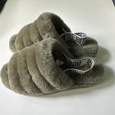 UGG Fluff Yeah Women s US 12 Green Faux Fur Slide Slippers Lined Cushioned