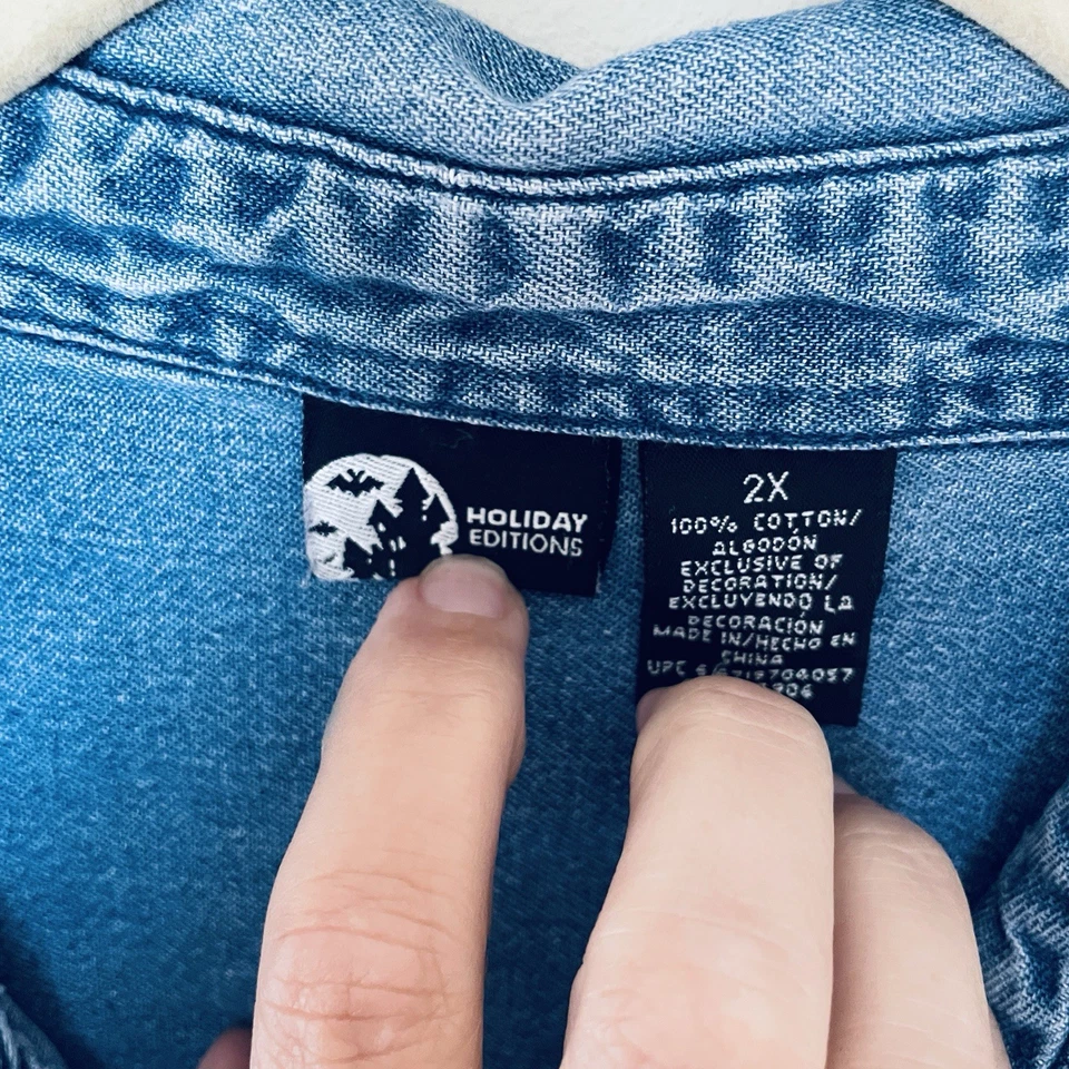 Винтажная осенняя вышитая джинсовая женская рубашка 90-х на пуговицах 2X осенние листья - Изображение 4 из 4