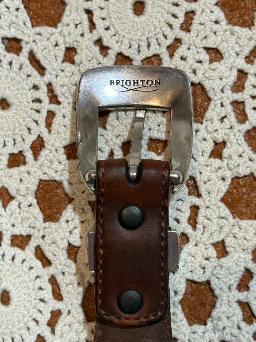 Brighton Onyx Brown Leather Belt Stone Studded Sz 36 Unisex  display picture 1