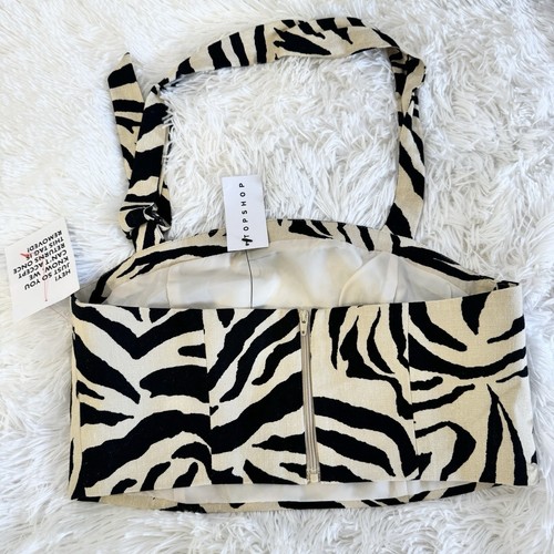 ASOS TopShop Womens Sz 10 Linen Blend Zebra Print Woven Crop Top NWT Square Neck - Picture 3 of 6