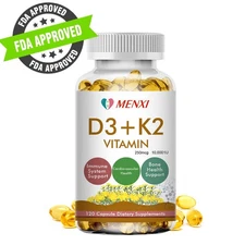 MENXI Vitamin D3+K2 (MK-7) 10000IU 250mcg 120 Capsules Immune Support Wellness