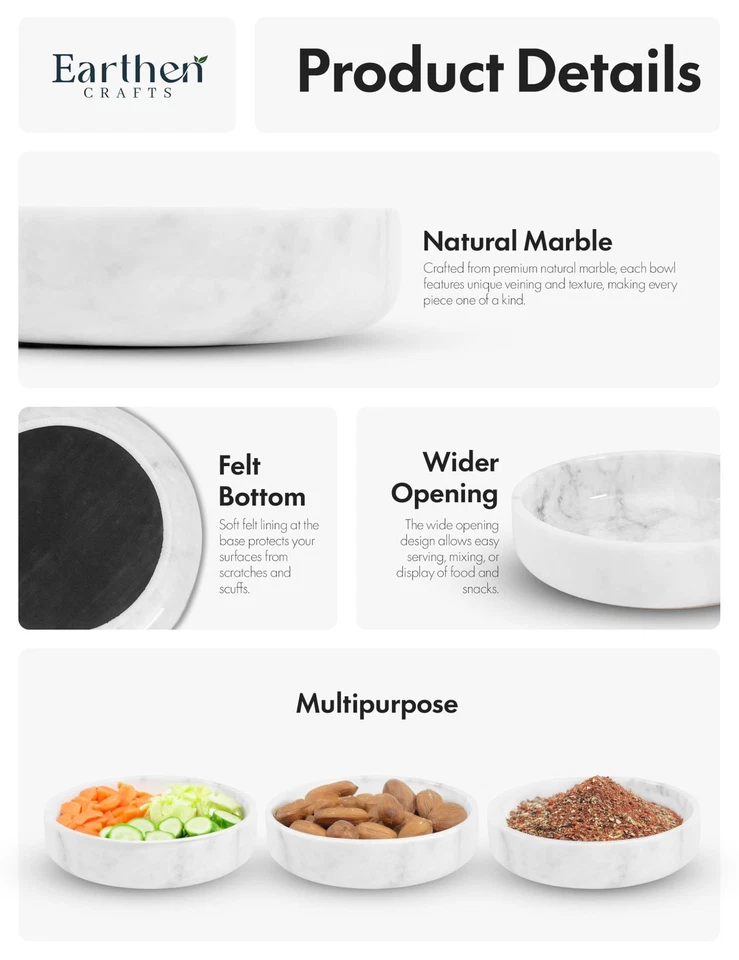 Cuenco para servir de mármol de 8 pulgadas blanco para frutas y verduras para cocina Co... Foto 3 de 4