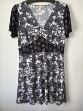 MICHAEL Michael Kors Large Floral Print V Neck Empire Waist Dress Black White