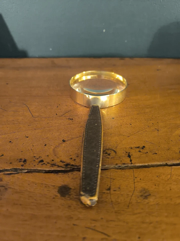 Ancienne Loupe Cuir Et Laiton - Photo 4/4