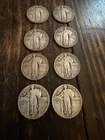 Lot of 8 Standing Liberty Silver Quarters 90% Silver-1925,1926,1928,1930