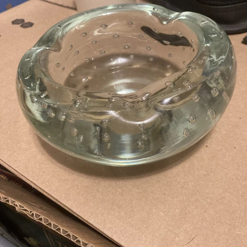 Blenko B 508 Hand Blown Bubble Glass Art Glass Ashtray Cigar Cigarette Vintage