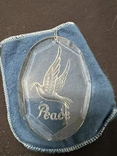 Vintage 1980 Crystal Clear Christmas Ornament Acrylic Peace Dove ~4x2.5”, In Box