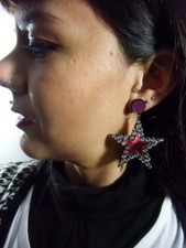 Orecchini In Plastica Acrilica Fantasia Stelle Rosa Strass Glamour