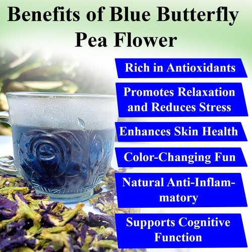 250g Farfalla Blu Disidratata Biologica Pea Fiore Clitoria Ternatea Bevanda Erboristica - Foto 7 di 7