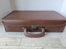 Vintage Audio Cassette 24 Tape Holder Storage Carry Suitcase Brown Vinyl Box