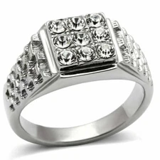 TK361 - High polished (no plating) Stainless Steel Ring with Top Grade Crystal