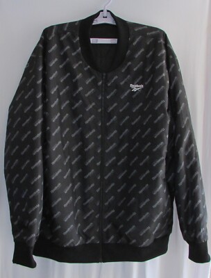 Mens Reebok Logo Reversible Bomber Jacket Size XL Black