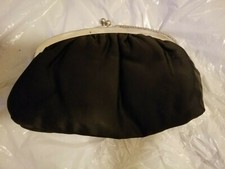 Black Satin 9x6 Clutch Purse lined roomy Rhinestones Vintage Mid-Century