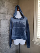 NWT Bebe Sport Women's Blue Plush Hoodie Cropped Size L