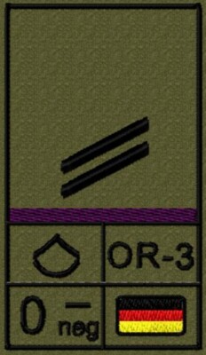 Bundeswehr Rangabzeichen, Klett mit Blutgruppe und Litze, Obergefreiter