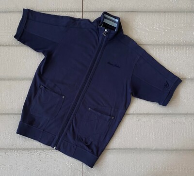 Sean John Zip-Up High Neck Short Sleeve Sweatshirt Blue Size Large