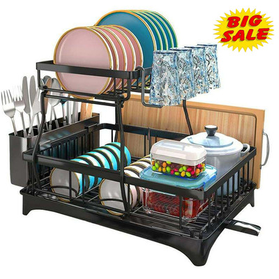 Over Sink Dish Drying Rack 2-Tier Stainless Steel Kitchen Shelf Cutlery Drainer