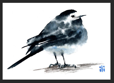 ACEO Aquarell Gemälde Druck Willie Wag Schwanz Vogel Kunst von ili