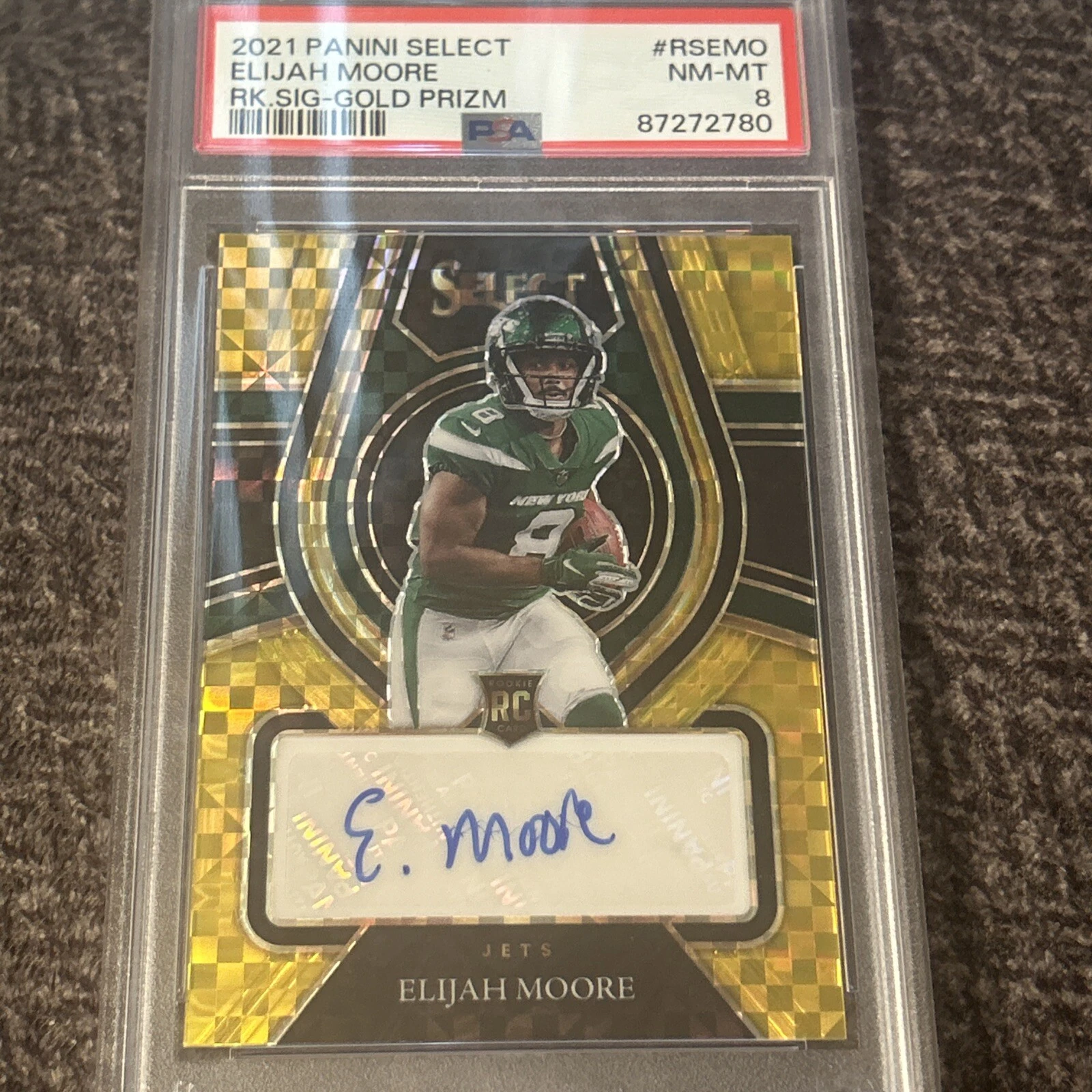 Elijah Moore Panini Select Rookie Signatures #RSEMO Gold