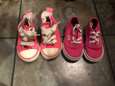 Toddler Girls Size 5 Two Pairs Of Shoes Pink Polo High Tops And Vans