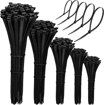 VI22 600 Cable Zip Ties Wire Multi-Purpose Nylon Assorted Sizes 4+6+8+10+12-Inch