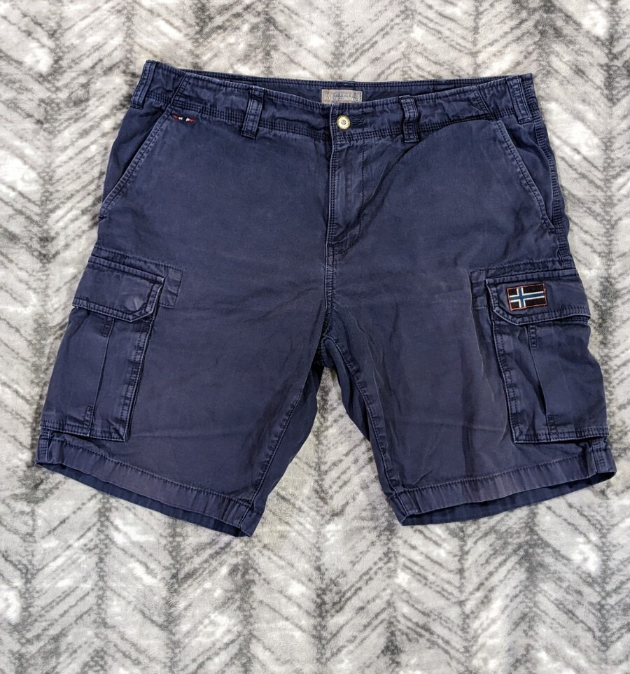 Pantalones Cortos Napapijri Geographic Para Hombres 34 Algodón Carga Bolsillos a Presión Bandera Noruega