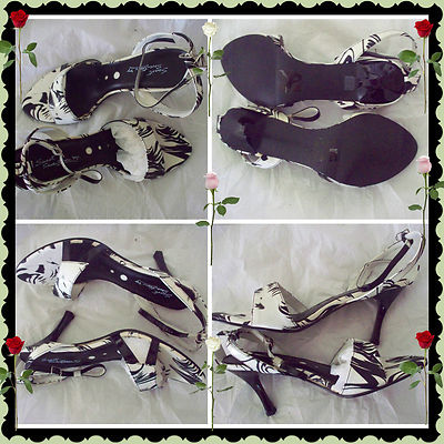 Sandales à Talons Sweet Seventeen - Noires à Volutes Blanches, Bride Cheville, 7 US