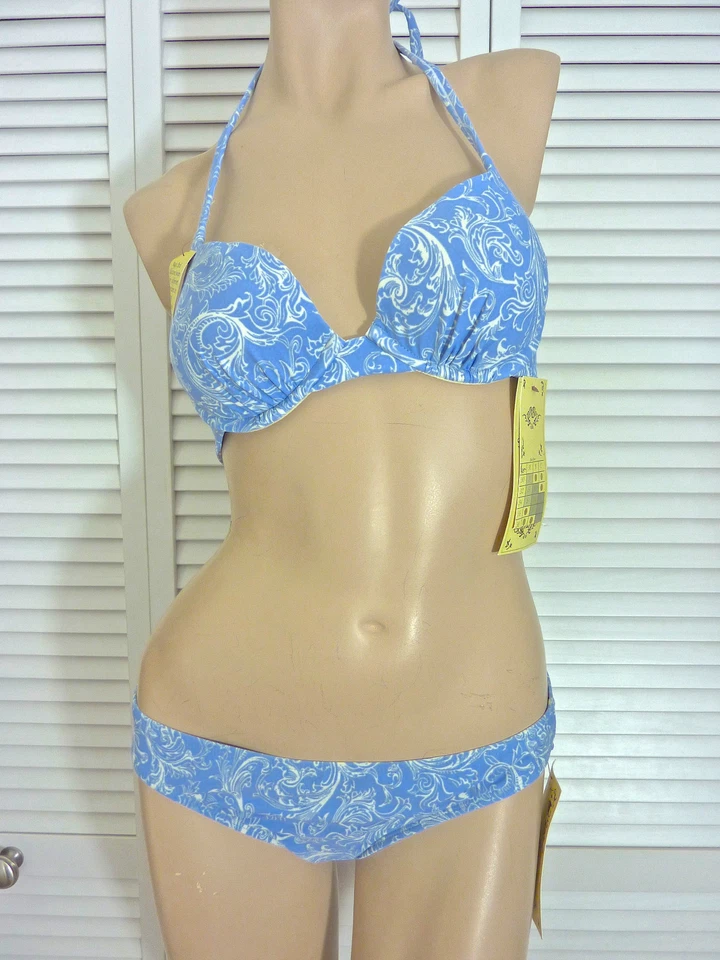 Nuevo con etiquetas Magic Bra Traje de baño GRANDE azul y marfil con sujetador acolchado con aros/parte inferior cerrada Foto 2 de 4