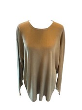 Vintage 90s Y2k 100 Silk Sweater Long Sleeve Tight Knit Tan Round Neck Womens