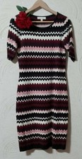 ETCETERA Women's Sweater Dress Rounded Chevron Short Sleeves Multicolor Size S