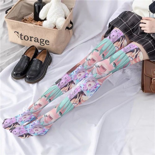 Miku Hatsune Halterlose Elastisch Strümpfe Strumpfhosen Leggings Socks 2paar Set - Bild 3 von 4