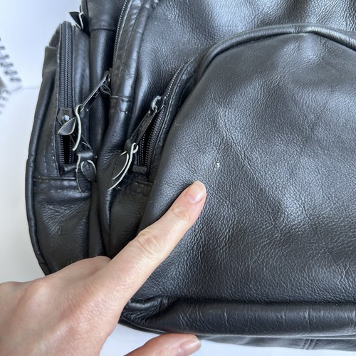 Expandable Black Leather Backpack w/Many Pockets - Picture 5 of 10